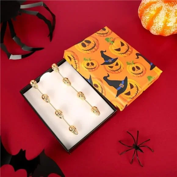 WOWORAMA Gold Skull Earrings | Gothic Hip Hop Halloween Jewelry - Picture 5 of 6